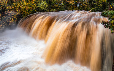 Long time exposure, creamy water at the falls. Autumn.