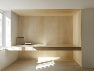 Minimalist Floating Wall-Mounted Desk in a Bright Office
