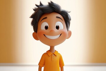 Cheerful smiling Indian cartoon character young adult man portrait in 3D style on light gradient background