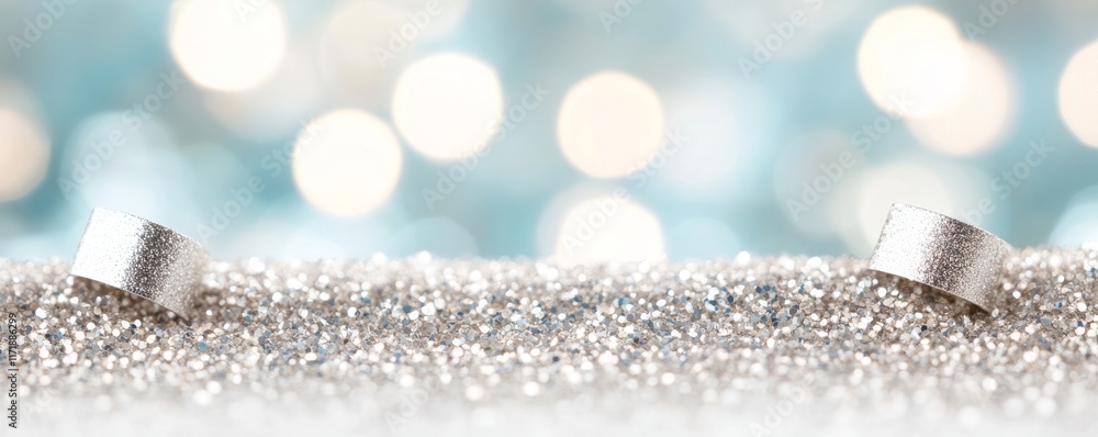 Poster christmas or spring-themed abstract background of blue and green bokeh - includes blurred bokeh circ