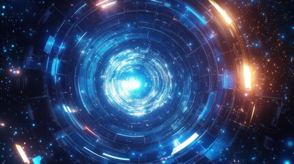 Obraz premium Futuristic Blue Light Portal with Geometric Patterns and Cosmic Background