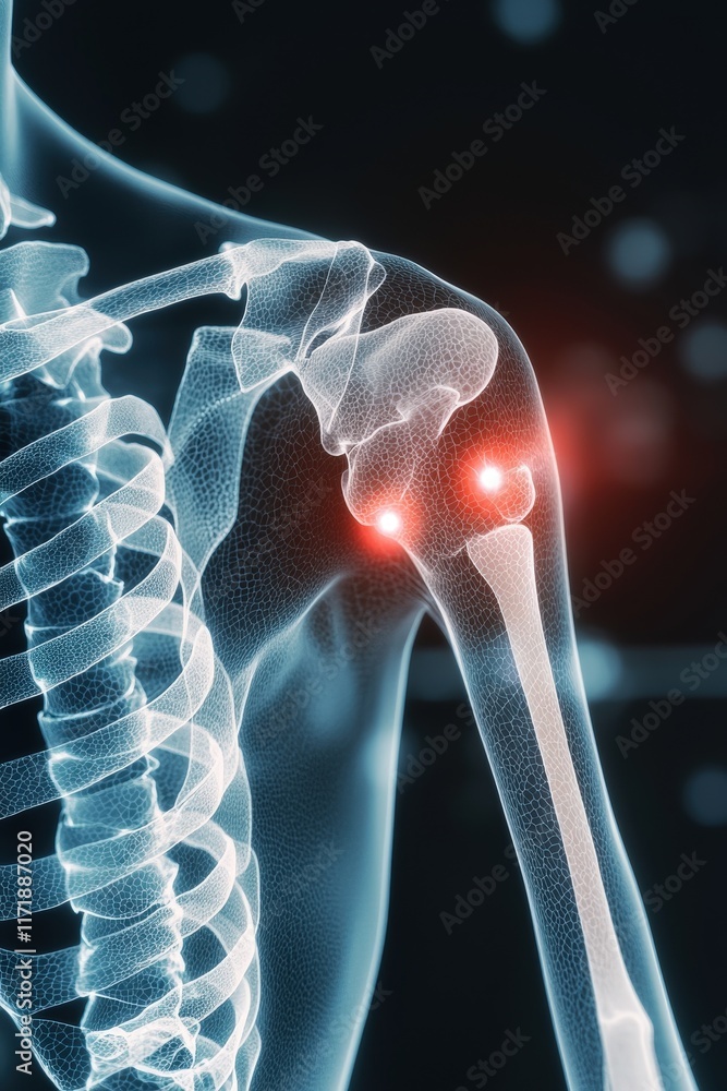 Poster a close-up of a shoulder blade with red trigger points marked.