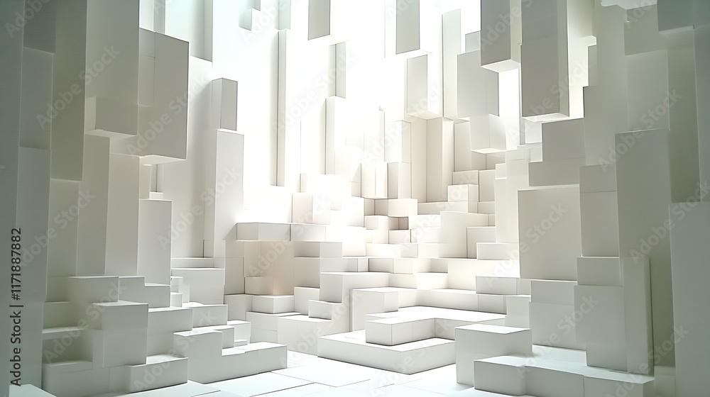 Aufkleber modern minimalist white cubic abstract architecture interior design art : generative ai