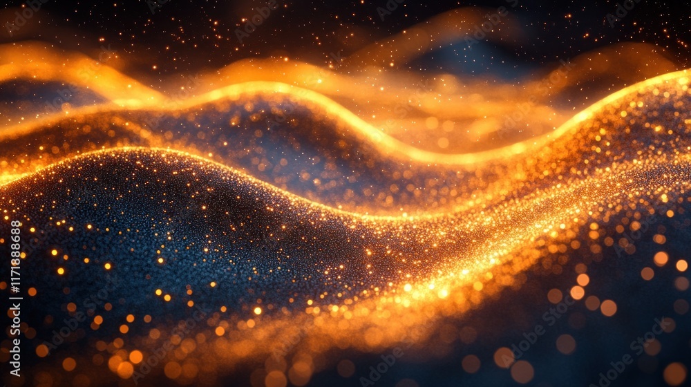 Poster golden bokeh effect abstract particles on black background