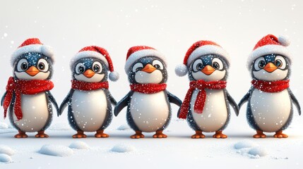 Penguin christmas characters set