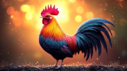 Fototapeta premium cartoon rooster on the farm