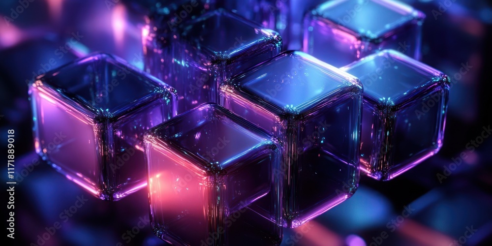 Poster futuristic digital hexagonal shapes background with neon lights in cyberpunk style