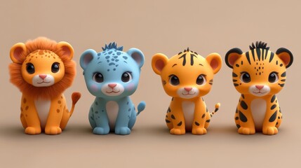 Naklejka premium Set of cute baby safari animals --ar 16:9 --stylize 1000 --v 6.1 Job ID: 1bcbeae6-346c-426e-bf98-62b2d250a2ef