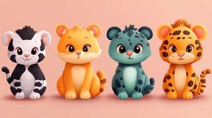 Naklejka premium Set of magical animals. Cartoon characters for kids