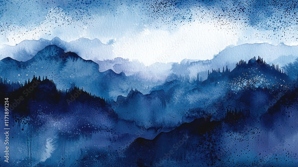Aufkleber ink splashes in moody blues and blacks - abstract art background with depth and texture