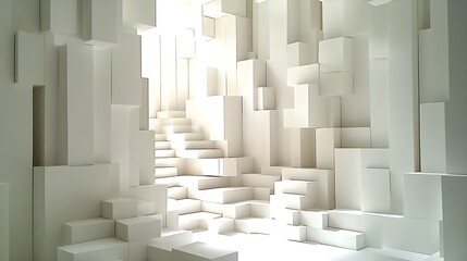 Sunlit White Cubes Abstract Architectural Art Installation Design : Generative AI