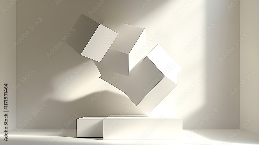 Poster Floating Cubes Abstract Sculpture with Light and Shadow Contrast : Generative AI