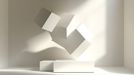 Floating Cubes Abstract Sculpture with Light and Shadow Contrast : Generative AI