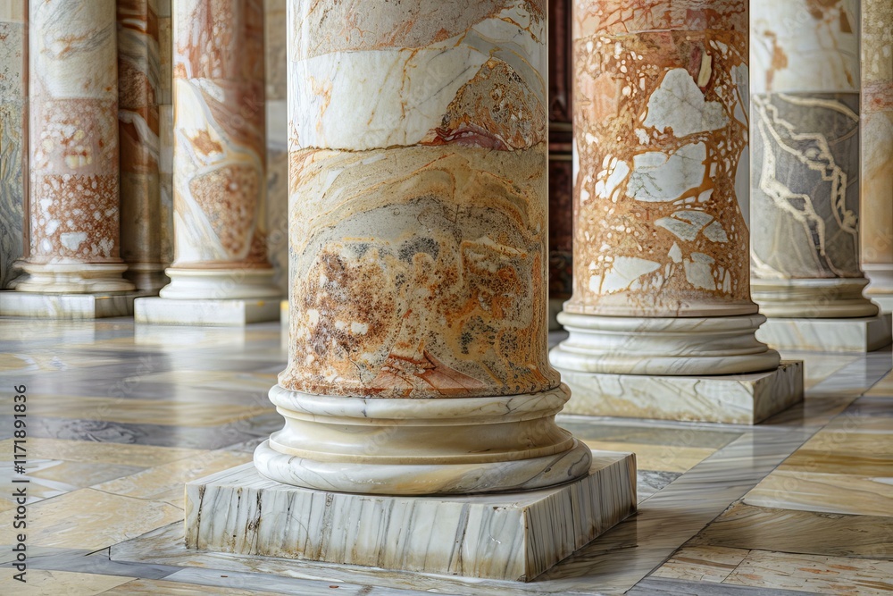 Poster marble columns standing tall, showcasing intricate details and supporting the architectural structur