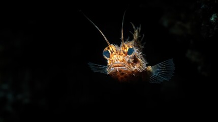 Fototapeta premium A close-up of a vibrant fish with intricate details against a dark underwater background.