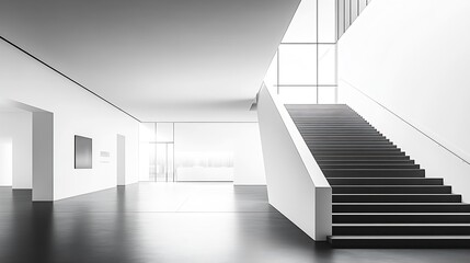 Fototapeta premium Modern Minimalist Interior with Geometric Staircase in Monochrome Design : Generative AI