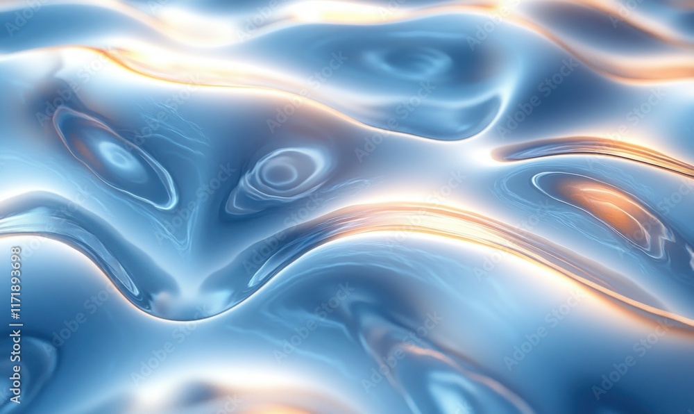 Poster abstract minimalist glass design with colorful iridescent refraction in a blue background and smooth