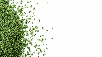 Scattered Green Lentils on a White Background: A Top View Snapshot
