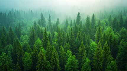 green field with fog