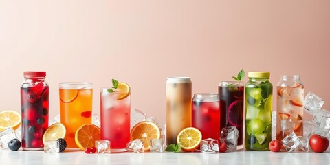 An assortment of colorful flavor-infused ice cubes in various shapes and sizes, intended to enhance the nutritional content of any beverage, nutrition, beverages