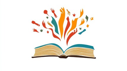 Colorful Food Symbolism Rising From Open Book Illustration