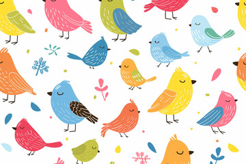 Obraz premium Bird Pattern Bright and Lively Design for Kids Wallpaper with Colorful Repeating Birds in Fun Rainbow Colors