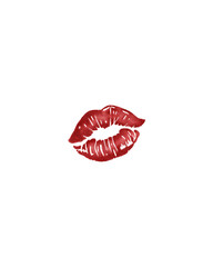 A watercolor illustration of a red lipstick kiss imprint. ideal for Valentine’s Day