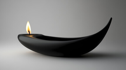 Simple black candle holder with single flame. Flamelit. Illustration
