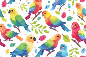 Obraz premium Parrot Pattern Vibrant Repeating Design for Kids Decorations with Rainbow Colors and Fun Tropical Style