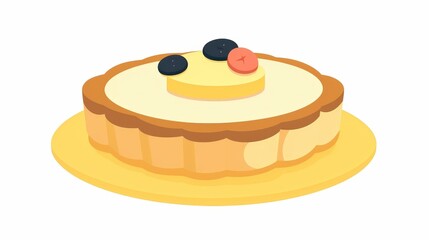 Creamy Lemon Tart with Berries on a Yellow Plate