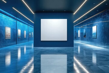 Modern Art Gallery with Blank Canvas and City View at Night