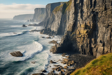 majestic cliffs, with their rugged edges and crashing waves, reveal timeless beauty of eternal...