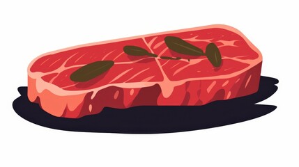 Fresh Raw Steak Illustration with Herbs and Dark Background