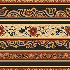 A decorative border with an elegant pattern of wavy lines and floral motifs in traditional Egyptian colors, and cream on a white background