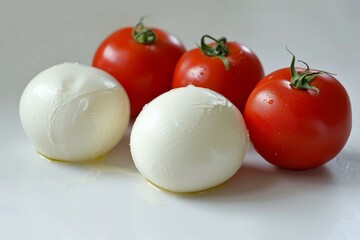 Fresh mozzarella cheese and ripe red tomatoes creating a simple yet delicious culinary scene