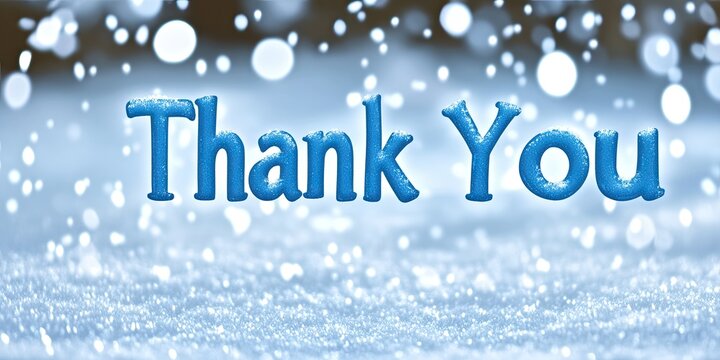 This delightful thank you banner radiates warmth and appreciation, set against a backdrop of glistening snowflakes on a serene winter day, inviting heartfelt gratitude