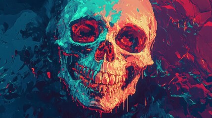 Smiling Skull in Abstract Digital Painting