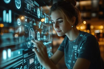 Futuristic Digital Banking Scene with Holographic Finance Interfaces and Modern Office Environment