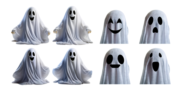 Playful Ghost Characters with Various Expressions for Halloween Theme