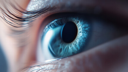 close up of human eye showcasing intricate details, vibrant colors, and captivating gaze. image highlights beauty and complexity of iris and pupil