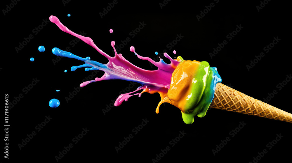 Aufkleber colorful ice cream cone with playful splash of vibrant colors, creating fun and dynamic visual. brig