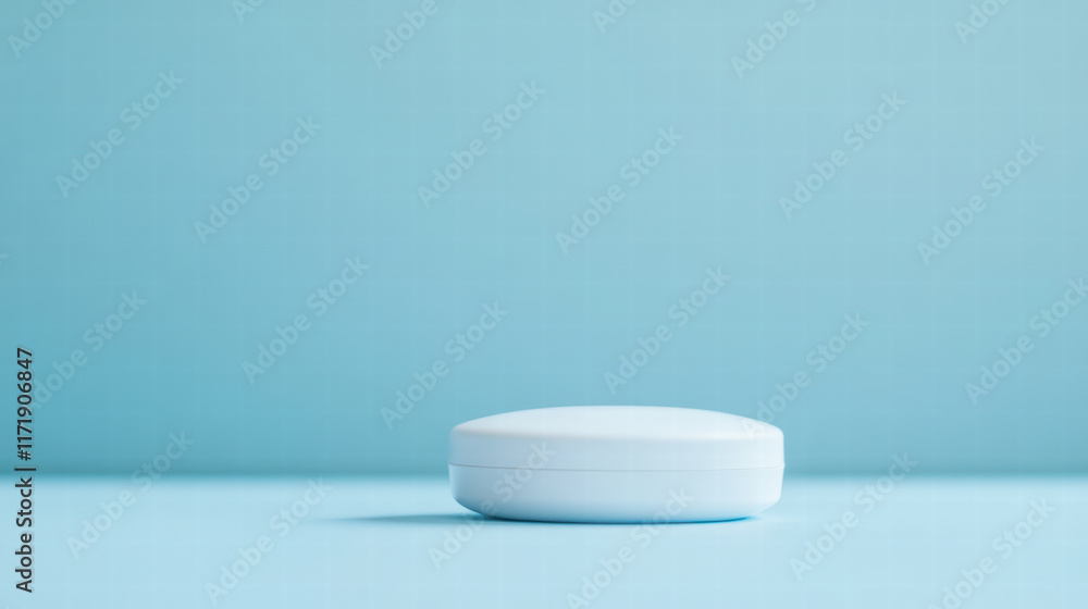 Aufkleber minimalist contact lens case on soft blue background, showcasing its sleek design and functionality.