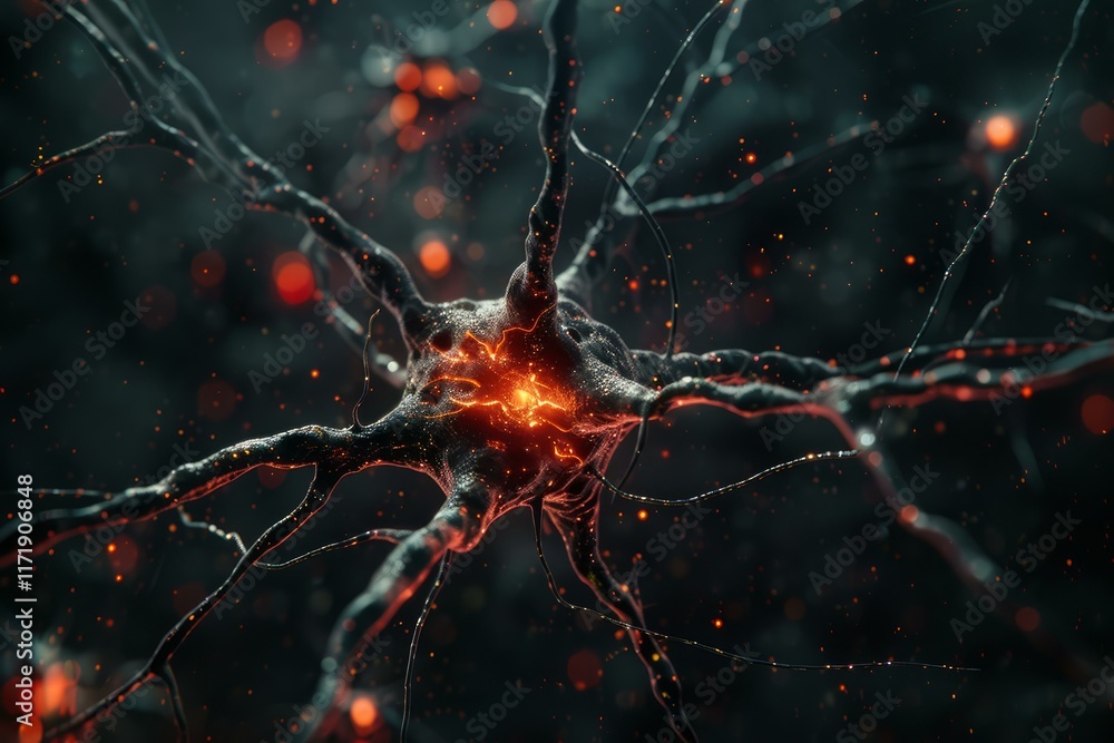 Poster complex network of interconnected neurons transmitting electrical signals within the brain, creating