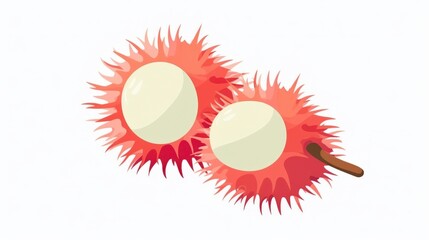 Colorful Illustration of Two Spiky Exotic Fruits on White Background