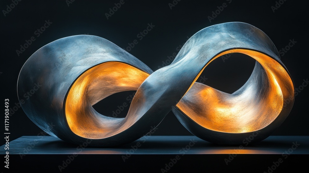 Poster modern abstract sculpture with smooth curves and soft lighting on dark background