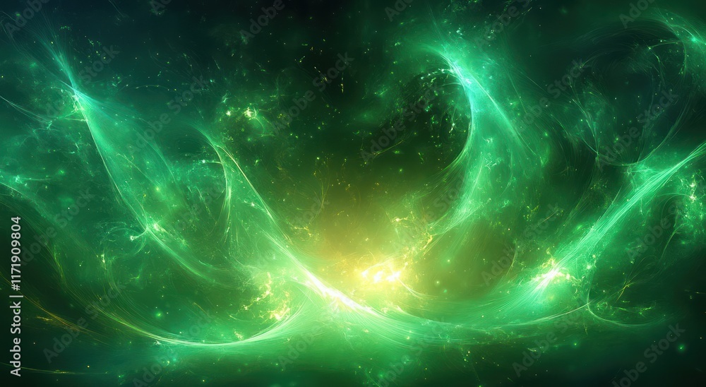 Poster green light patterns abstract composition ethereal animation shiny magic