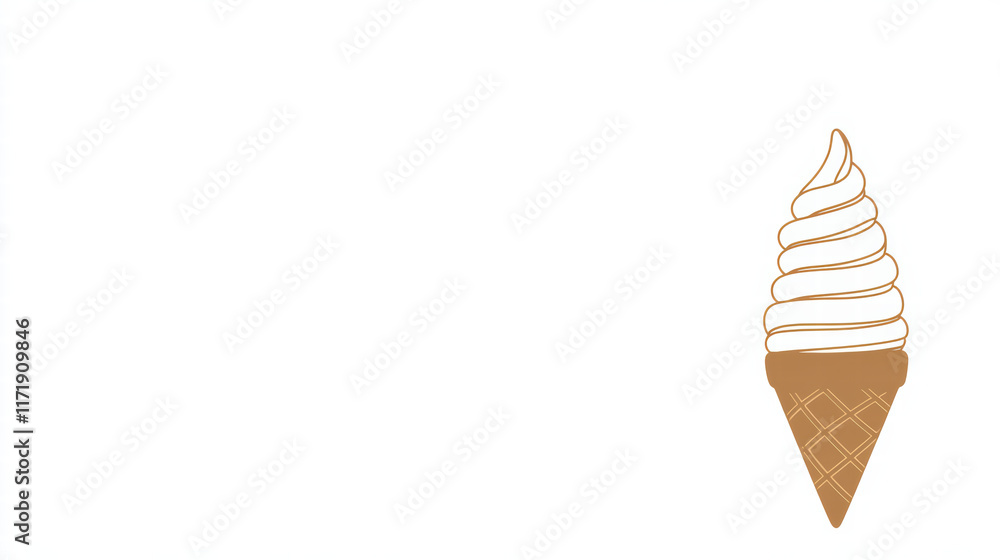 Poster minimalist ice cream cone shape on white background, featuring swirl of soft serve atop classic cone