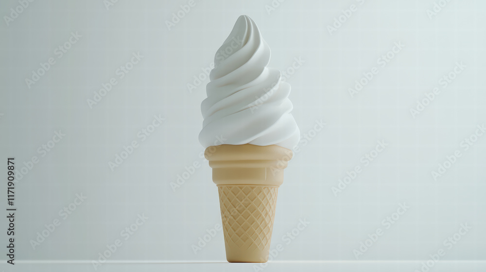 Poster minimalist ice cream cone with swirl of white cream on light background evokes sense of simplicity a