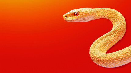 Fototapeta premium Golden snake isolated on a red background