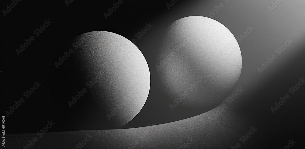 Poster black and white minimalist abstract design with large spheres soft lighting gradient texture